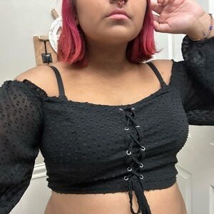 Aeropostale Black Lace-Up Blouse